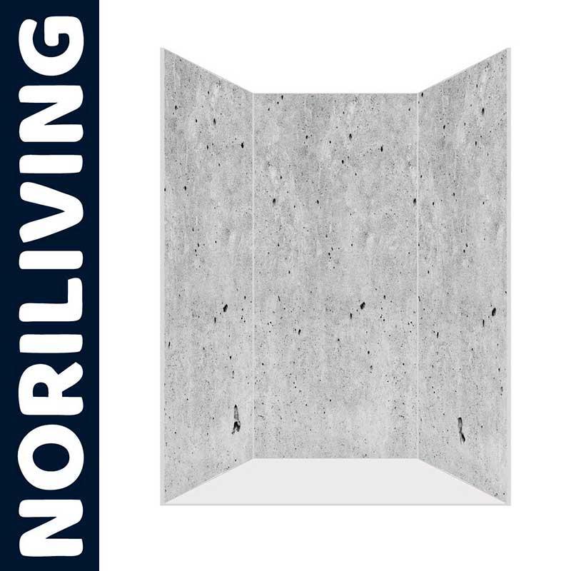 Duschpaneel mit Betonoptik und NORILIVING Logo