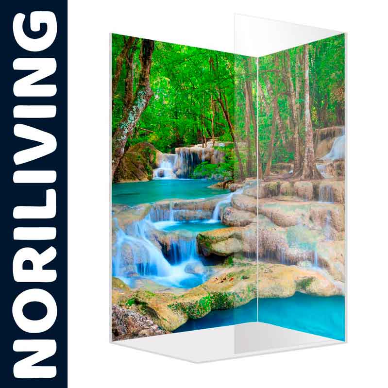 3D-Badewannenaufsatz mit idyllischem Wasserfall-Motiv und lebendigen Farben, Noriliving Marke