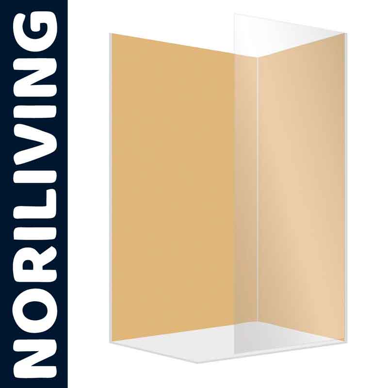 Duschwand aus transparentem Glas mit beigem Hintergrund von NORILIVING