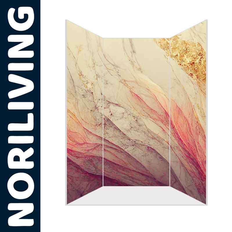 Dekorativer Paravent von NORILIVING mit Marmor-Optik in rosafarbenen und goldenen Tönen