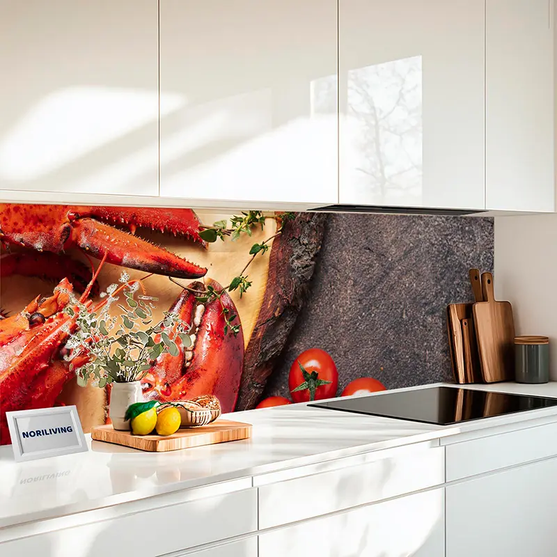 Küchenrückwand Alu Gekochter roter Hummer und Nudeln 165