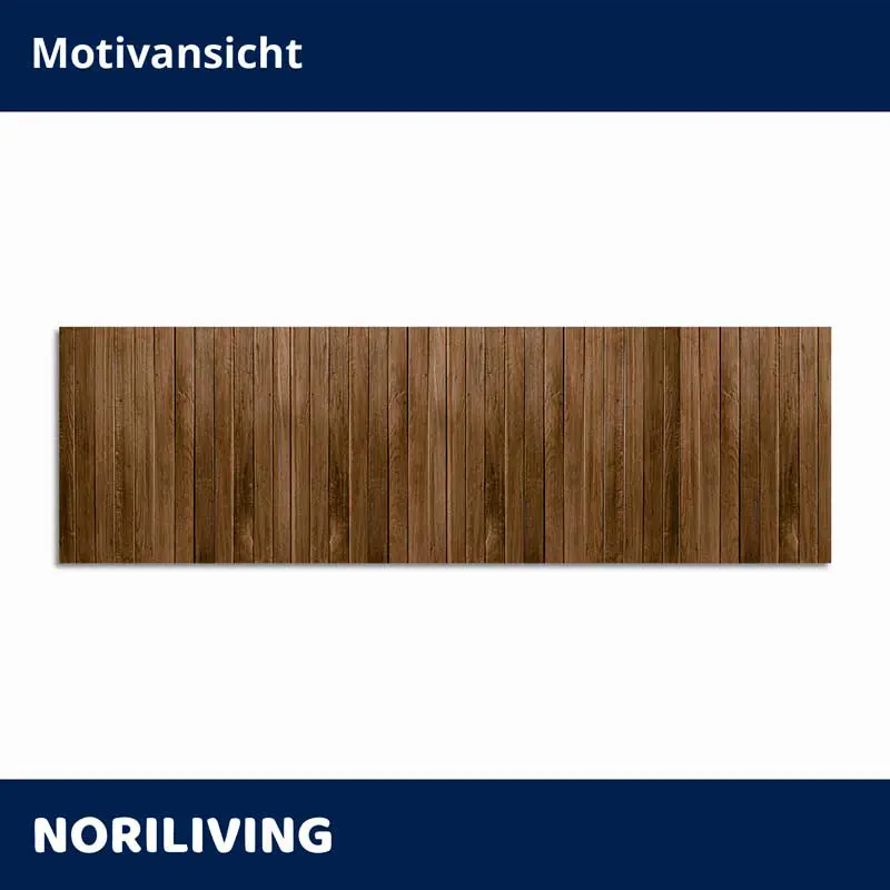 Langes Wandbild aus dunklen Holzpaneelen