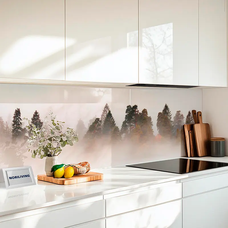 Küchenrückwand Alu Geheimnisvoller Morgennebel bei Sonnenaufgang Lettland 908