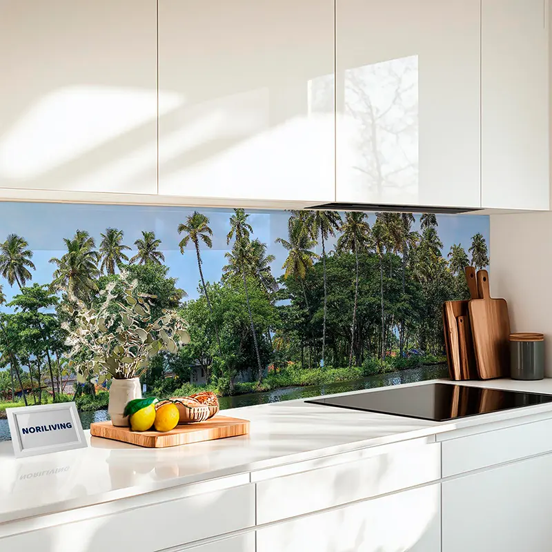 Küchenrückwand Echtglasoptik Profiline Tropische Backwaters mit Palmen und Hausboot 274