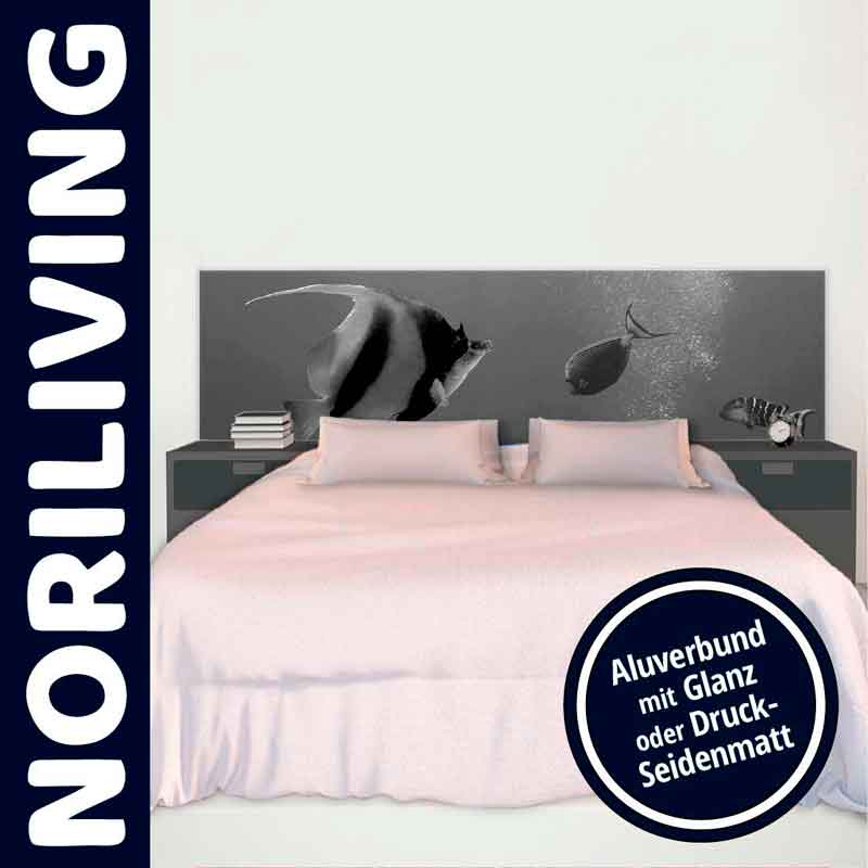 Doppelbett mit elegantem Fischdesign-Kopfteil und Beistelltischen