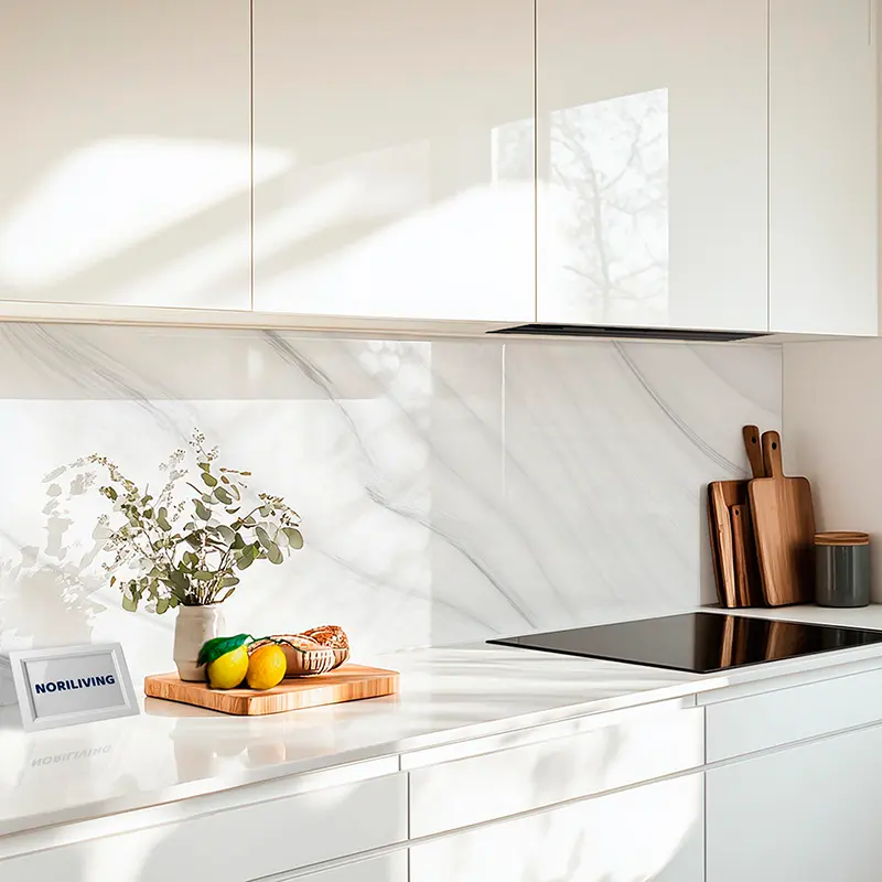 Küchenrückwand Alu Marmor weiß silber 050