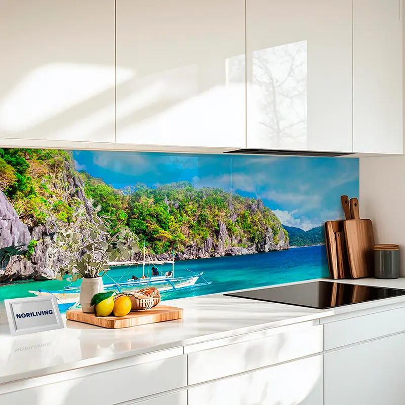 Küchenrückwand Echtglasoptik Profiline Malediven Strandausblick mit Bergen 827