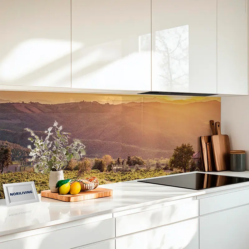 Fliesenspiegel Alu Sonnenuntergang über Weinbergen 547