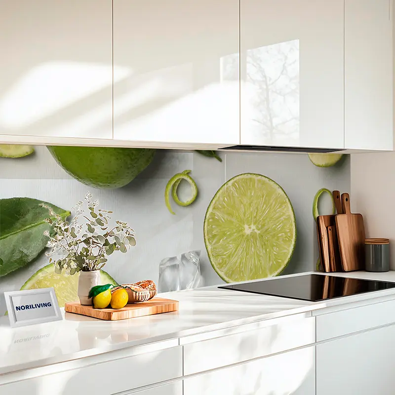 Küchenrückwand Alu Frische reife Limetten, Eis und Blätter 824