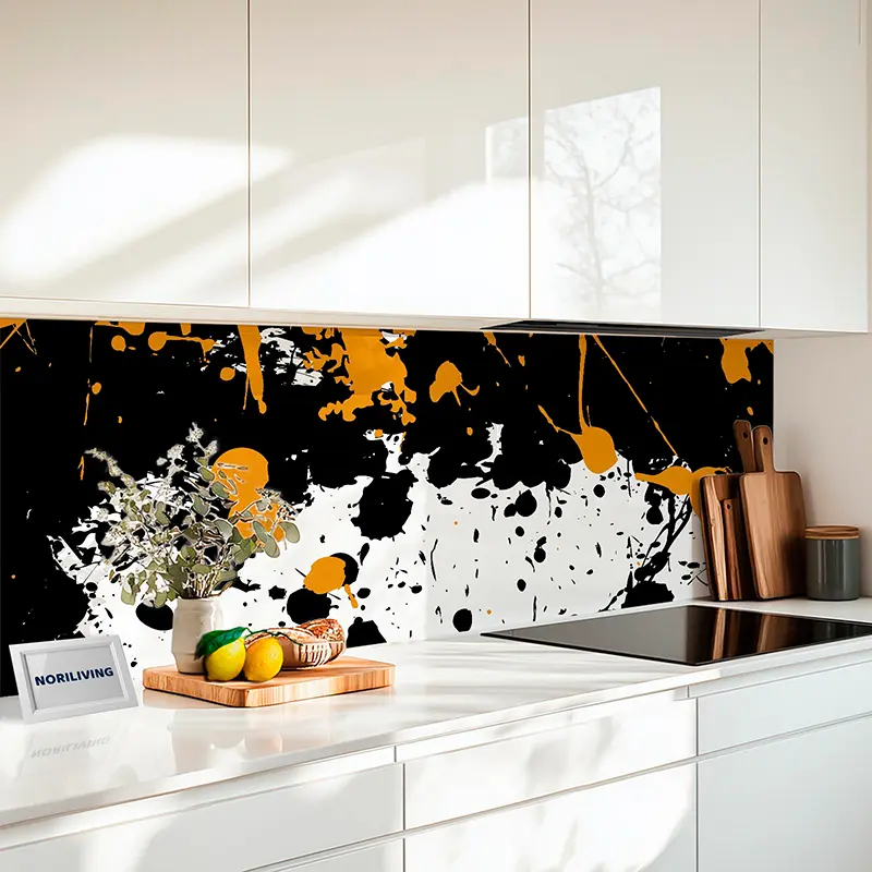Küchenrückwand Alu Farbspritzer schwarz-orange 768