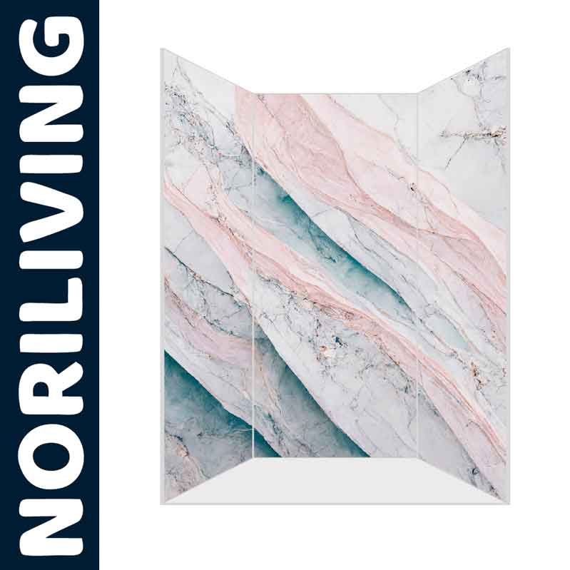 Dekorativer Raumteiler mit elegantem Marmormuster in Rosa und Blau von NORILIVING