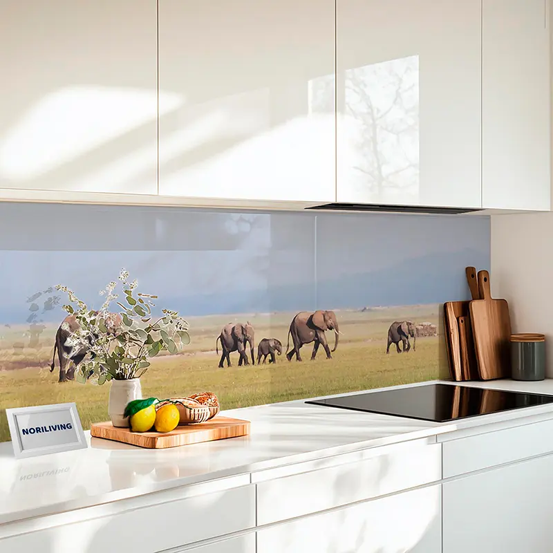 Küchenrückwand Echtglasoptik Profiline Elefantenherde auf der afrikanischen Savanne 838