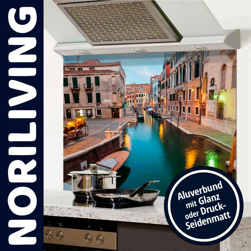 Dekorative Küchenrückwand mit Venedig-Motiv, Aluverbund mit Glanz oder Druck-Seidenmatt Oberfläche