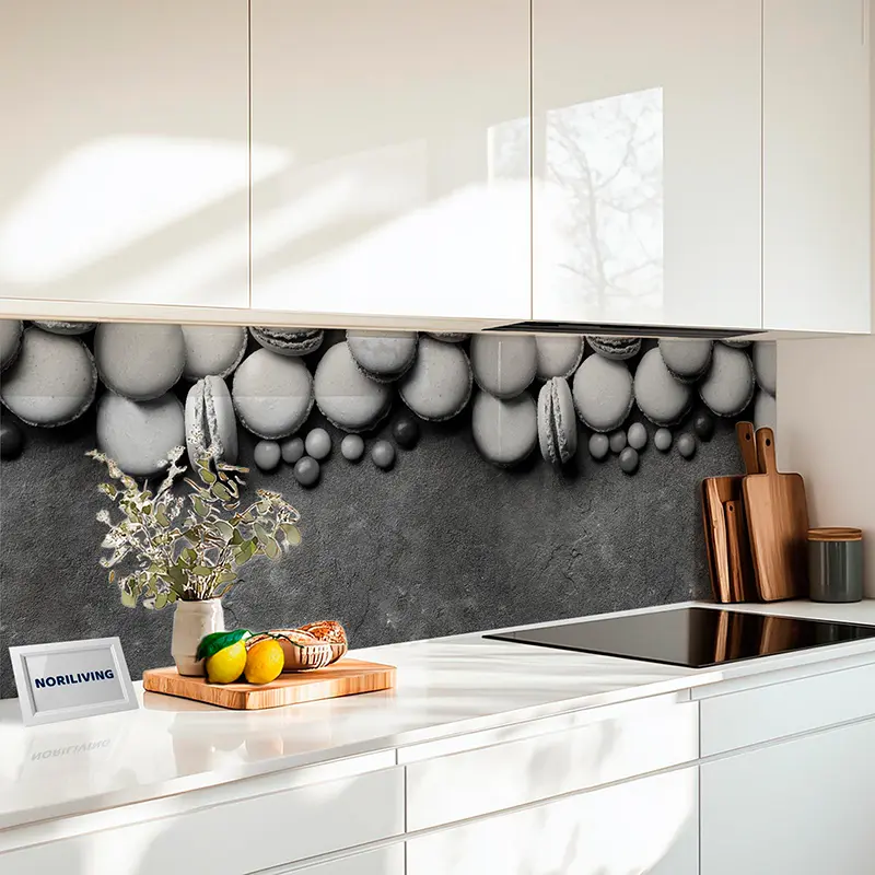 Küchenrückwand Alu bunte Macarons 822 schwarz-weiß