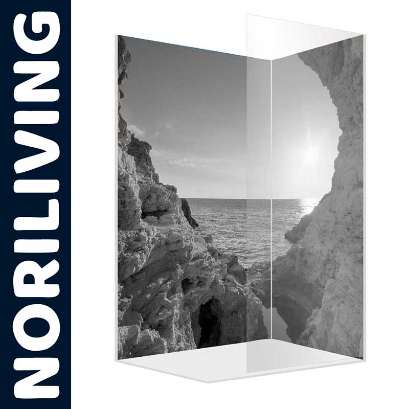 NORILIVING Duschabtrennung mit Felsenmotiv Moderne Duschabtrennung von NORILIVING mit Fotodruck eines Felsenmeeres bei Sonnenuntergang