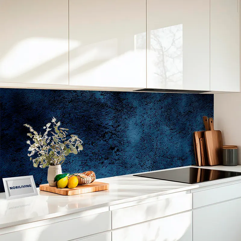 Küchenrückwand Alu Steinstruktur mit eleganten dunklen schwarzen und blauen Farben 648