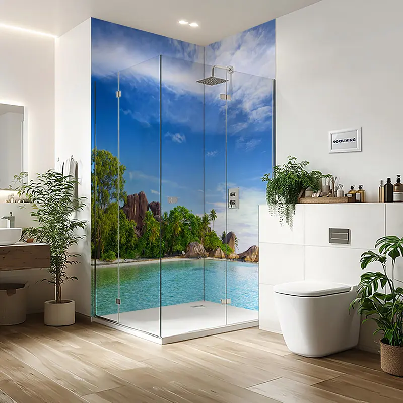 Duschrückwand Einzel | Ecke | Nische | Alu Strand Anse Source D Argent Seychellen 987