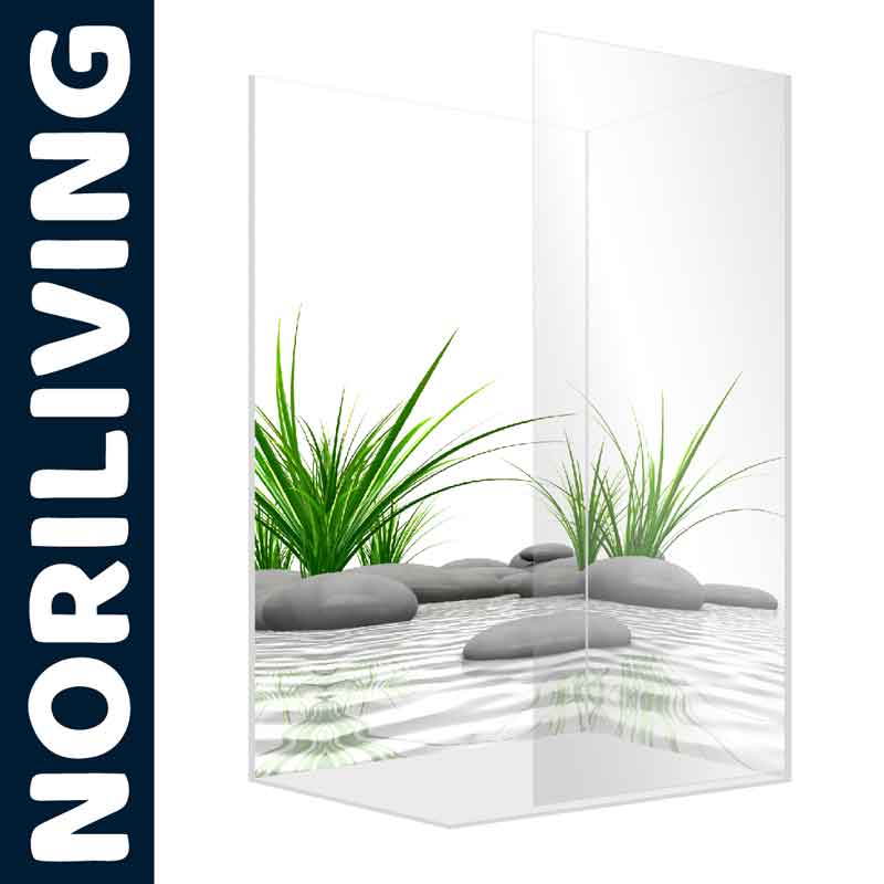 NORILIVING Duschabtrennung mit Naturmotiv Moderner Duschschutz mit elegantem Pflanzen- und Steindesign von NORILIVING