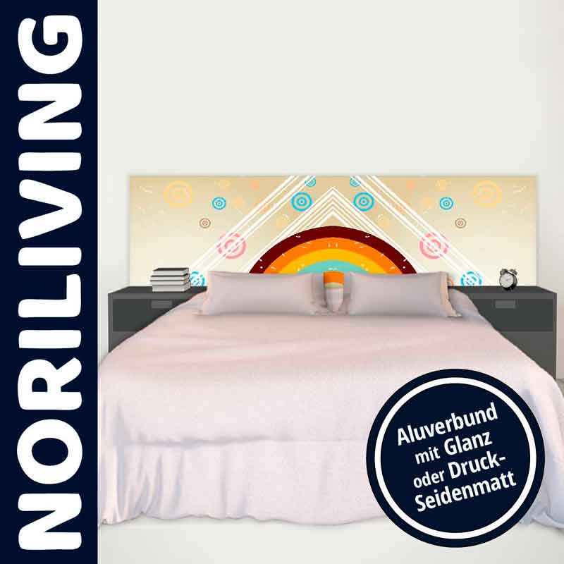Schlafzimmer mit kreativem Kopfteil von NORILIVING, Alubund mit Glanz oder Druck-Seidenmatt