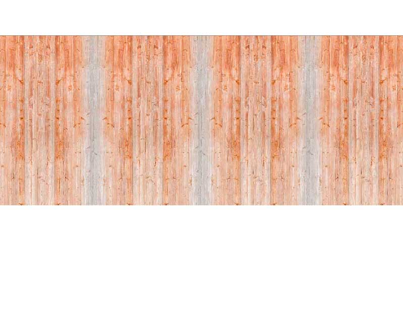 Nahaufnahme einer Holzverkleidung mit charakteristischer Maserung in orange-grauen Nuancen, typisch für moderne Wandgestaltungen