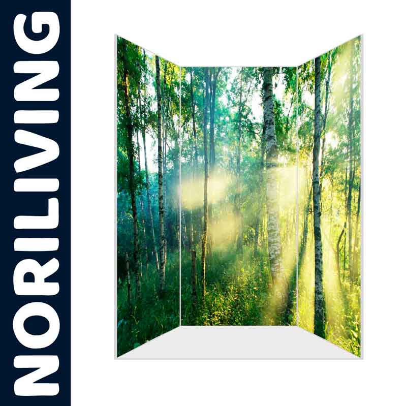 Dreiteiliger Raumteiler mit Waldmotiv und Sonneneinstrahlung, Marke Noriliving