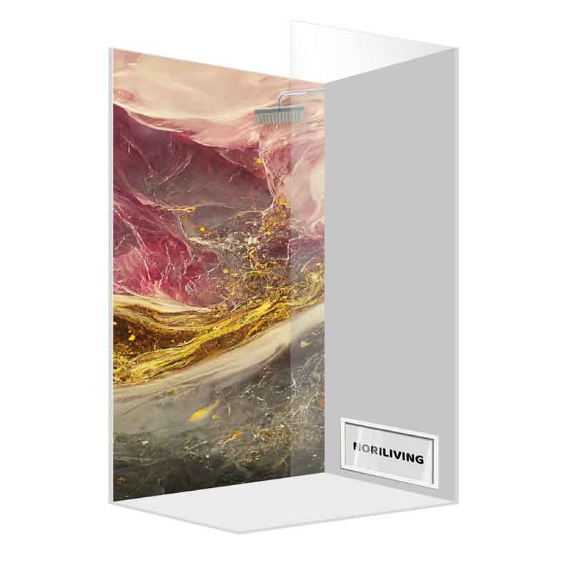 Duschvorhang mit marmoriertem Kunstmotiv in Rosa- und Goldtönen