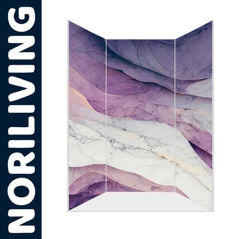 Dekorativer Raumteiler mit abstraktem lila und weißem Marmormuster, Noriliving-Design