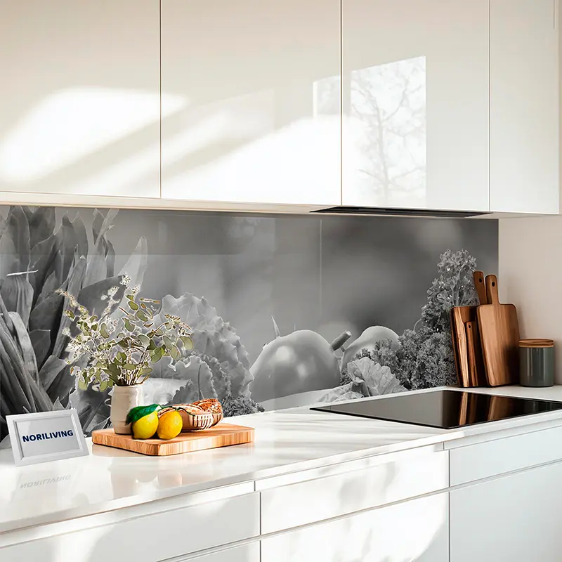 Küchenrückwand Echtglasoptik Profiline Gemüse aus dem eigenen Garten 810 schwarz-weiß