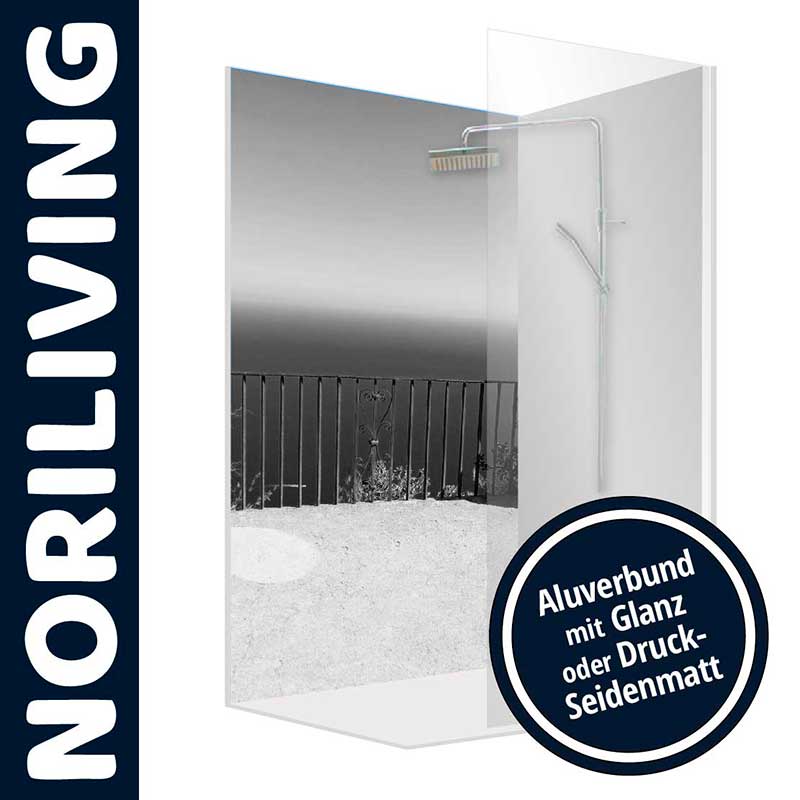 Duschwand von Noriliving, Aluverbund mit glänzender oder mattierter Oberfläche