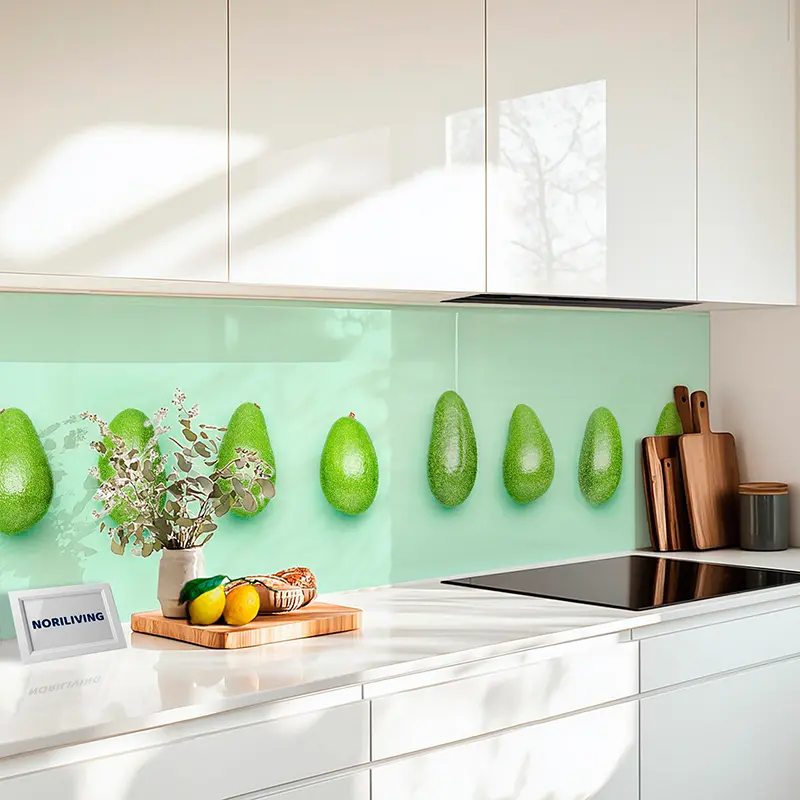 Küchenrückwand Alu Avocado mit grünem Hintergrund 129