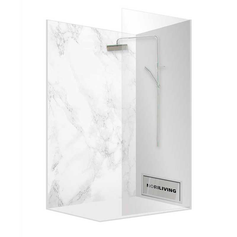 Moderne Duschkabine mit Marmoroptik und Regendusche Elegante Duschkabine mit Marmoroptik und integrierter Regendusche von NORLIVING