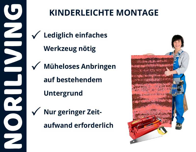 NORILIVING Produktmontage: einfaches Werkzeug und schneller Prozess für bestehende Untergründe