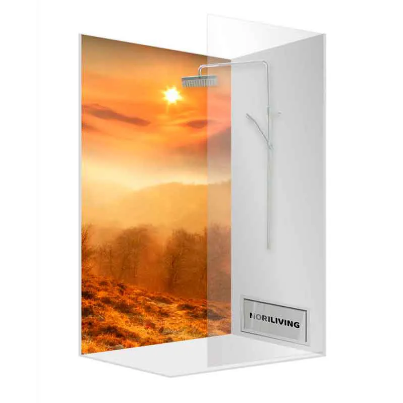 Glas-Dusche mit Landschaftsprint und Regendusche