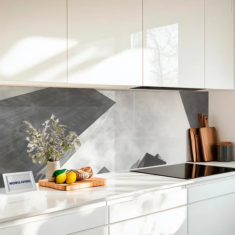 Küchenrückwand Glas Blick nach oben auf moderne Glas-Wolkenkratzer 103 schwarz-weiß