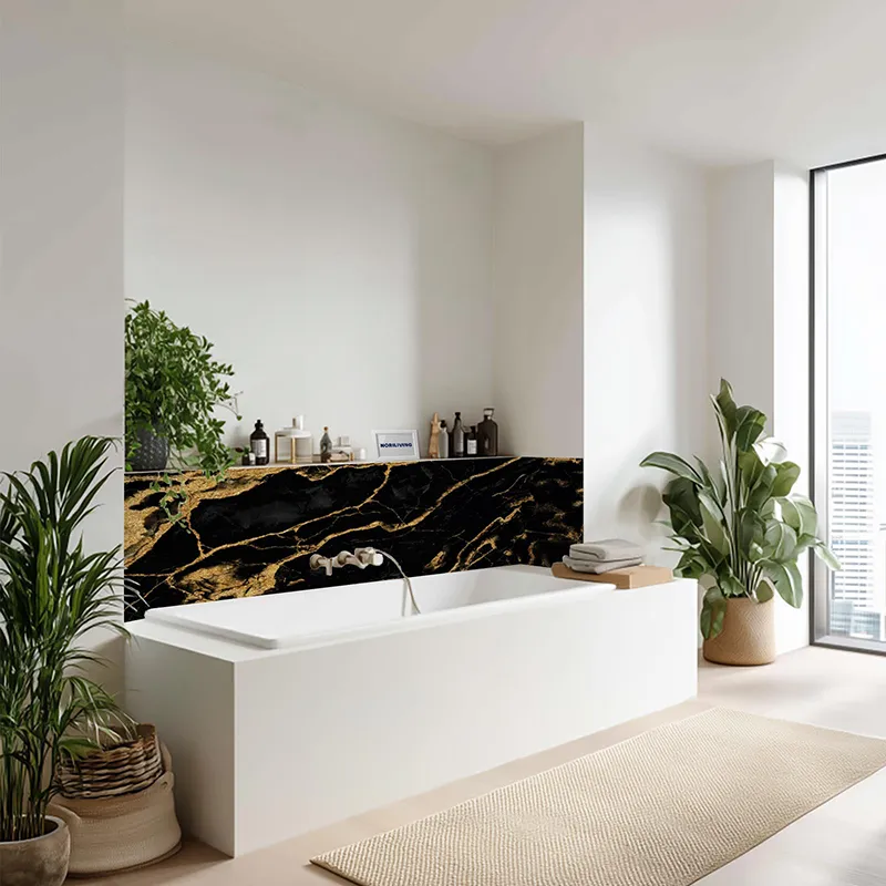 Badrückwand Alu Marmorstruktur schwarz-orange 015