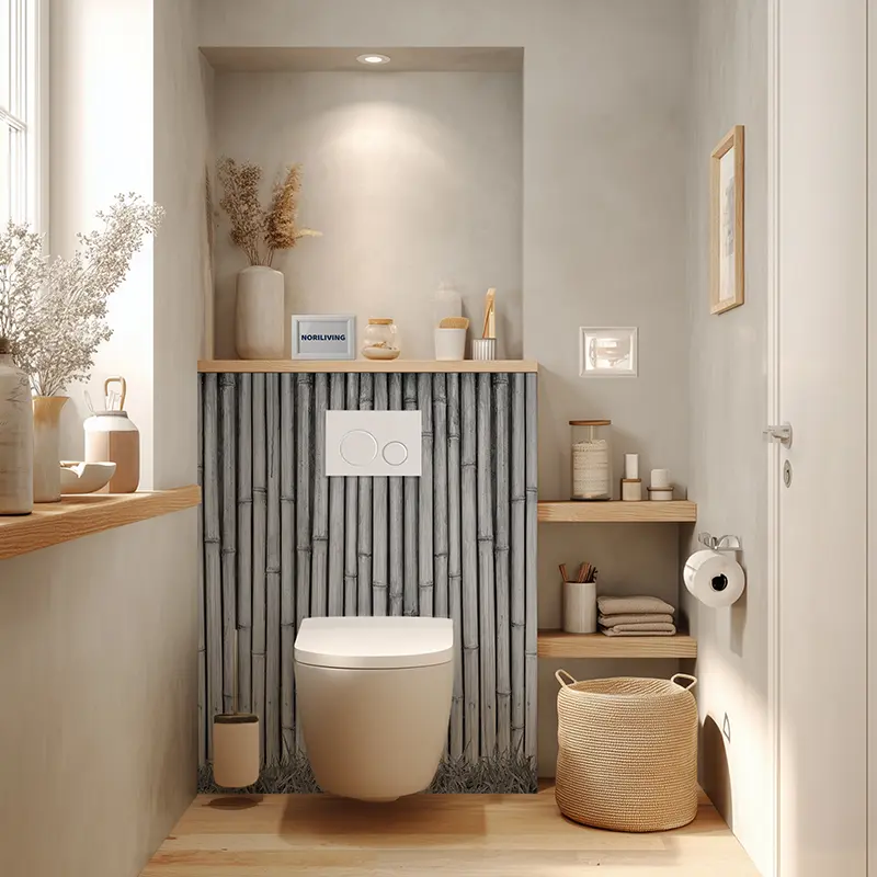 Toilettenrückwand Alu Bambus und Wiese 571 schwarz-weiß