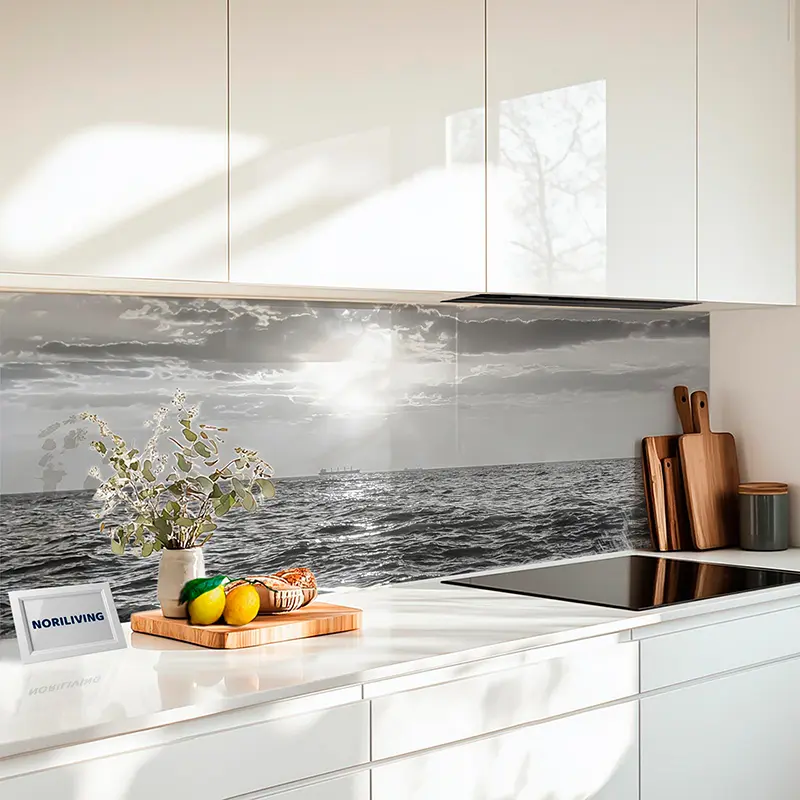 Fliesenspiegel Alu Sonnenuntergang am Meer 859 schwarz-weiß