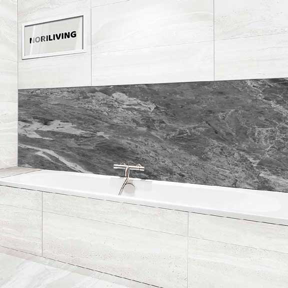 Badrückwand Alu Marmorstruktur mittelgrau 006 schwarz-weiß