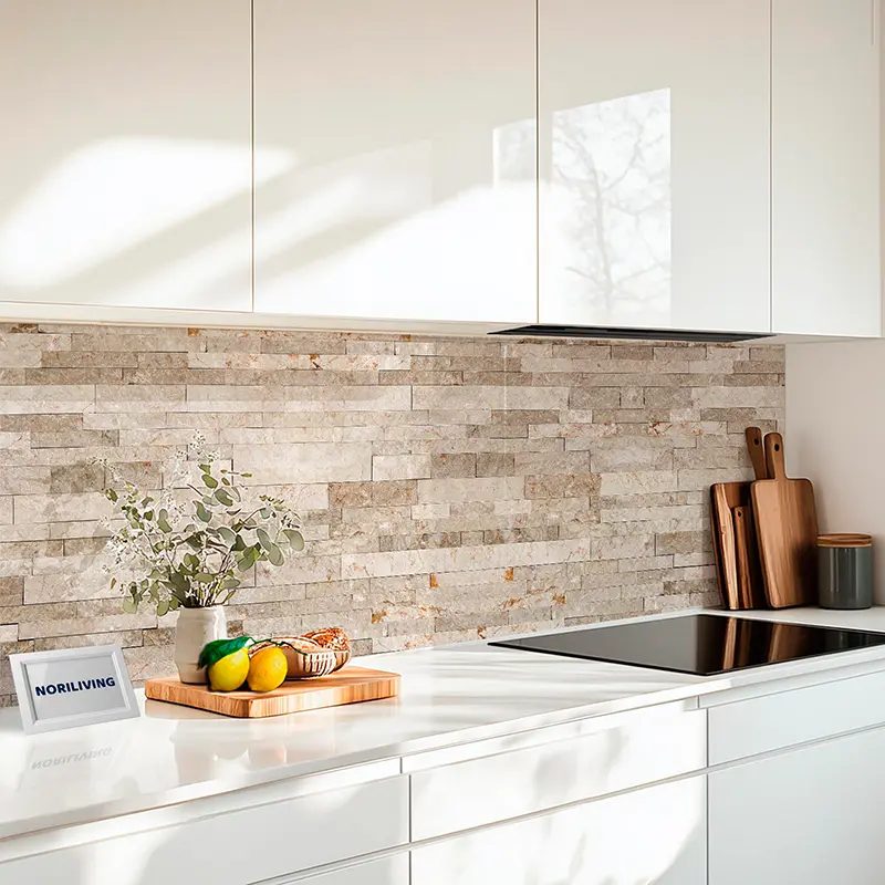 Küchenrückwand Alu Steinwand Mosaik hell 008