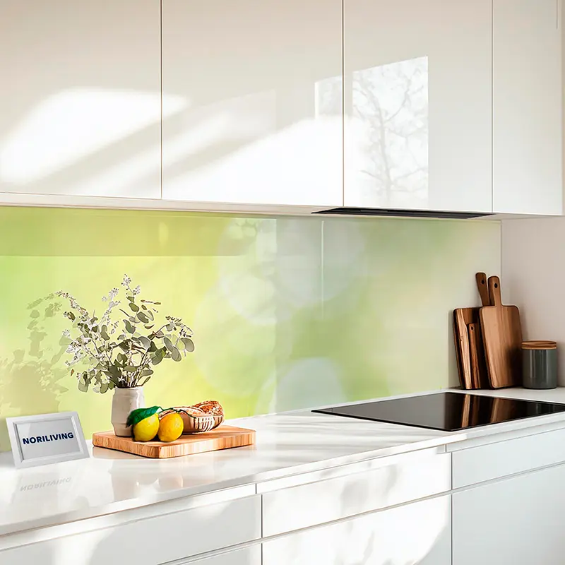 Fliesenspiegel Alu Grünes Gras mit sonnigem Bokeh-Hintergrund 655