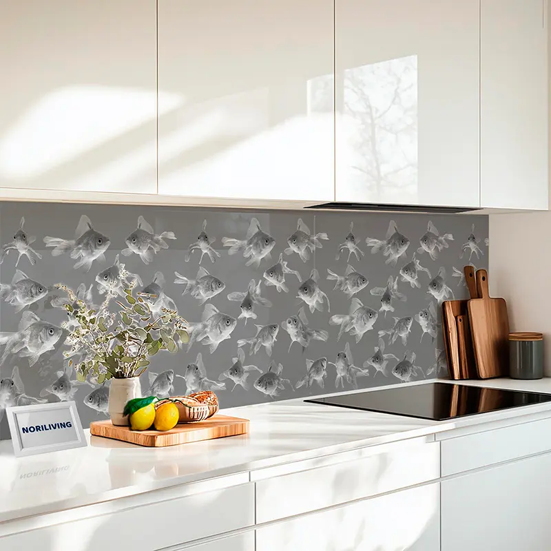 Küchenrückwand Echtglasoptik Profiline Goldfische 342 schwarz-weiß