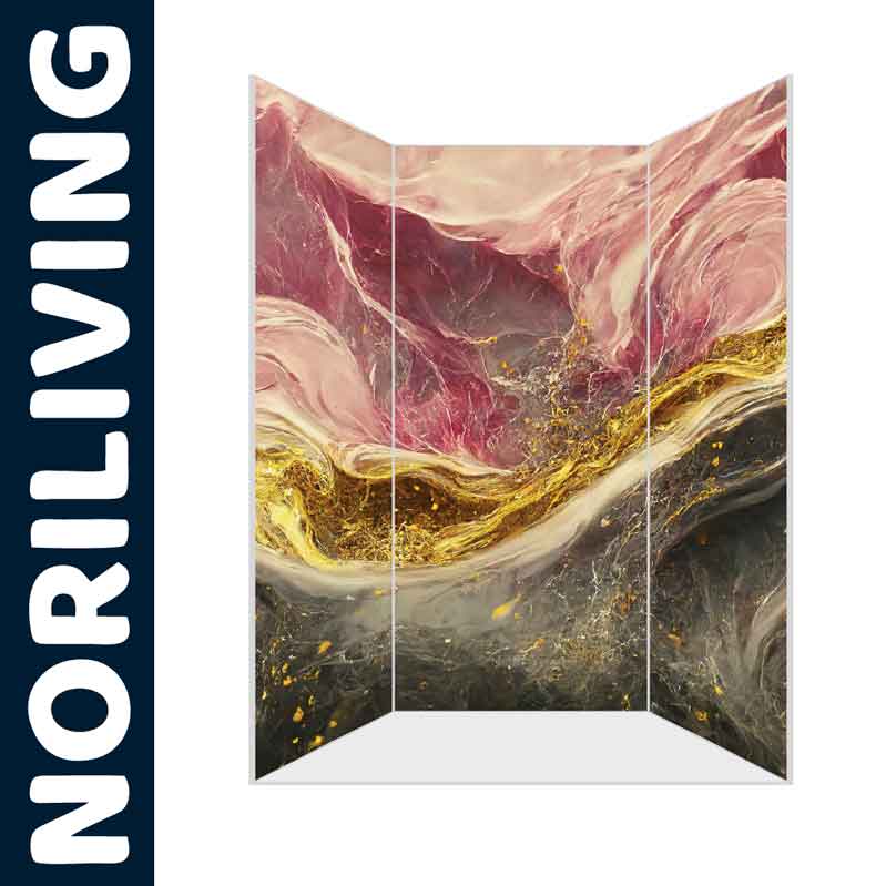 Abstrakter Paravent von NORILIVING mit Gold-Marmor-Design in Rosa und Grauen Tönen