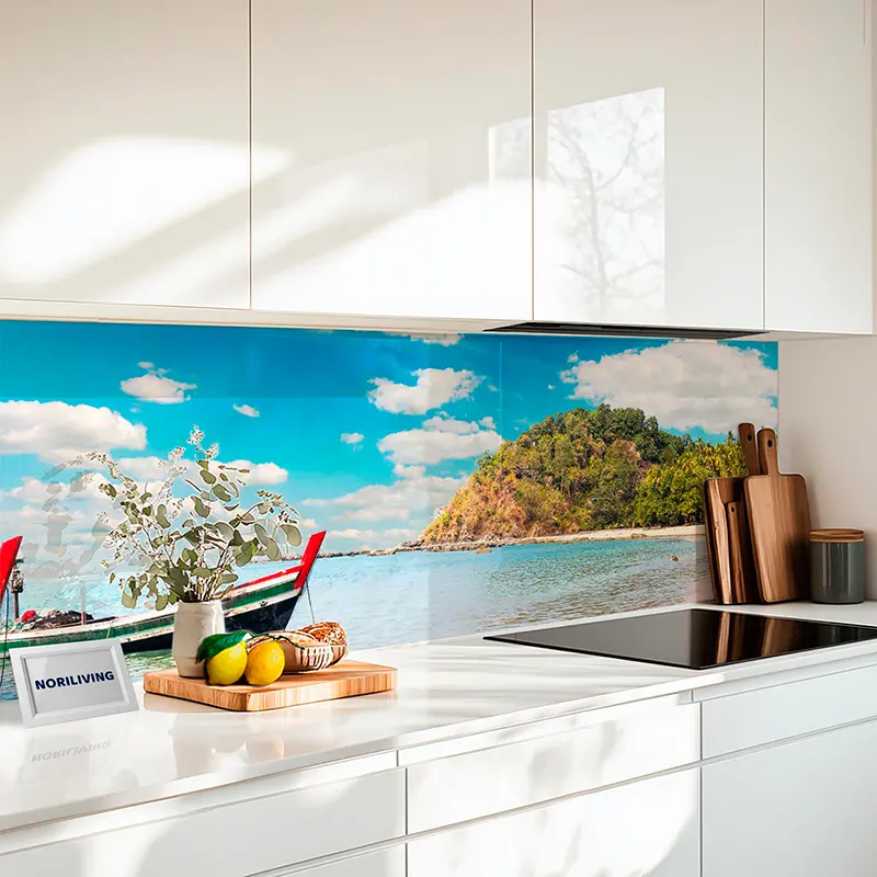 Küchenrückwand Echtglasoptik Profiline Tropischer Strand mit Booten 661
