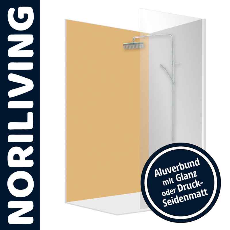 NORILIVING Duschabtrennung aus Glas und Aluminium, erhältlich mit glänzendem oder seidigmatt bedrucktem Aluverbund