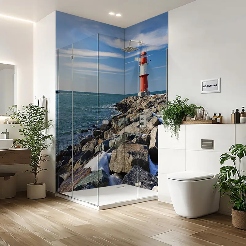 Duschrückwand Einzel | Ecke | Nische | Alu Leuchtturm im Winter 816