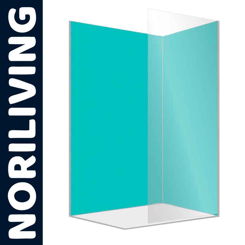 Abbildung einer türkisfarbenen Duschwand von NoriLiving, ideal für moderne Bäder.