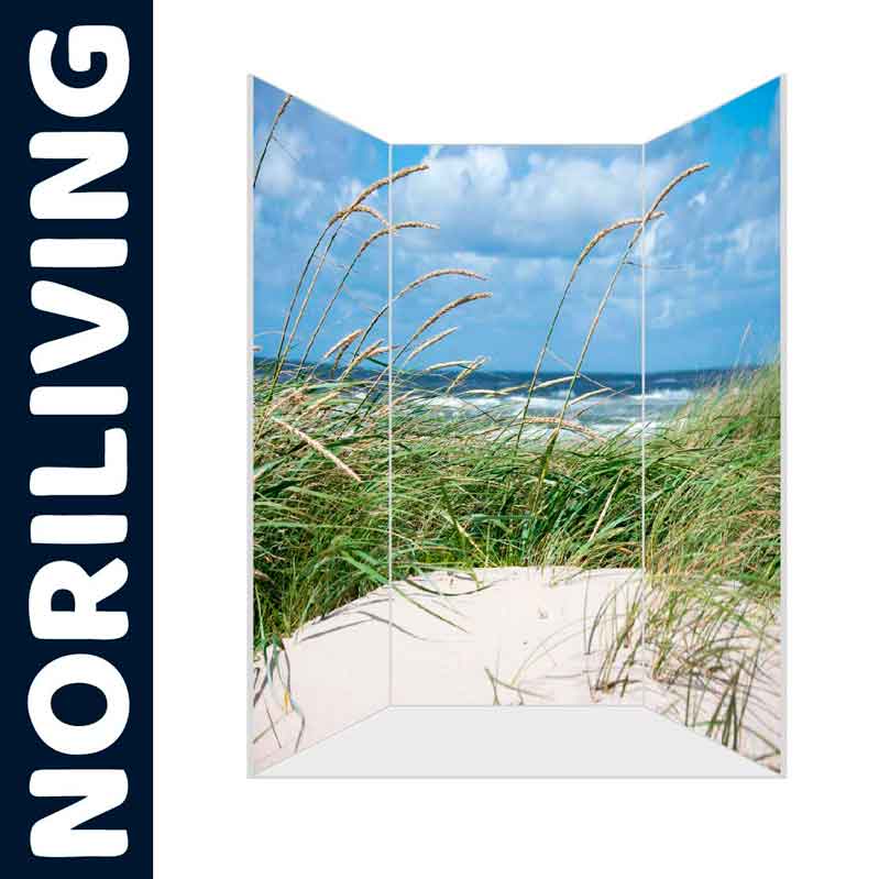 Raumteiler mit Strandmotiv – Natürliche Dünenlandschaft Raumteiler mit Bild von Strand und Dünen, blauer Himmel im Hintergrund