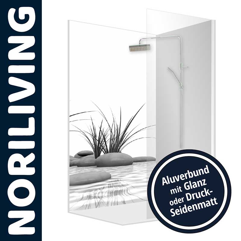 Duschpaneel von Noriliving mit Naturmotiv und Aluverbund in Glanz oder Druck-Seidenmatt