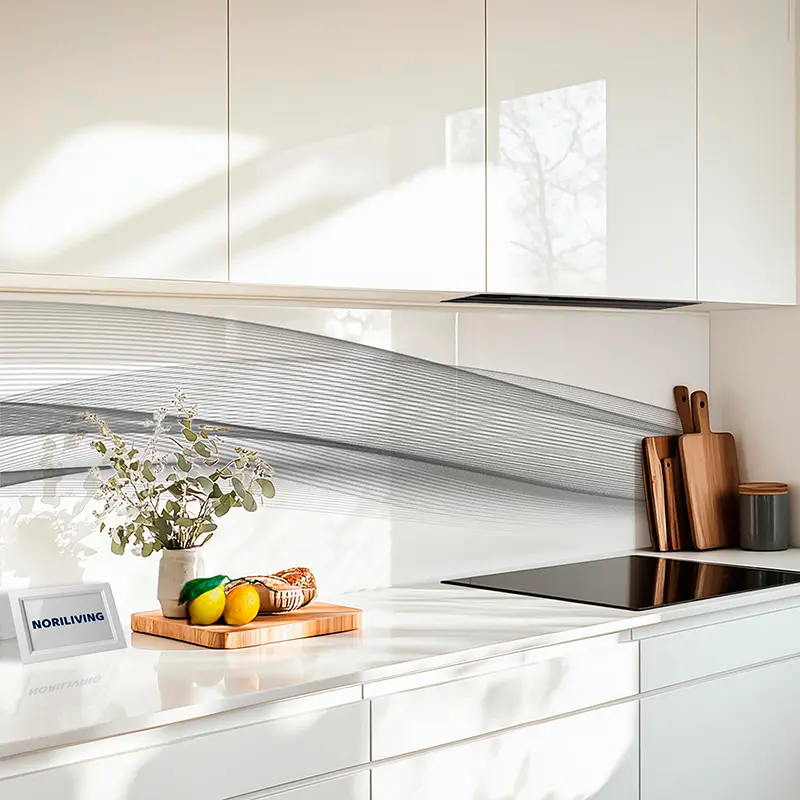 Küchenrückwand Echtglasoptik Profiline abstrakte grüne Wellenlinien 973 schwarz-weiß