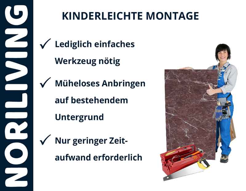 Anleitung zur kinderleichten Montage von Noriliving mit minimalem Werkzeugbedarf, mühelosem Anbringen und geringem Zeitaufwand.